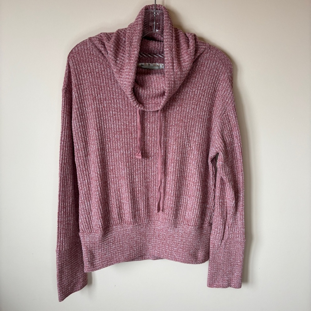 Anthropologie Saturday Sunday Red Ribbed Knit Cowl Neck Sweater Drawstring